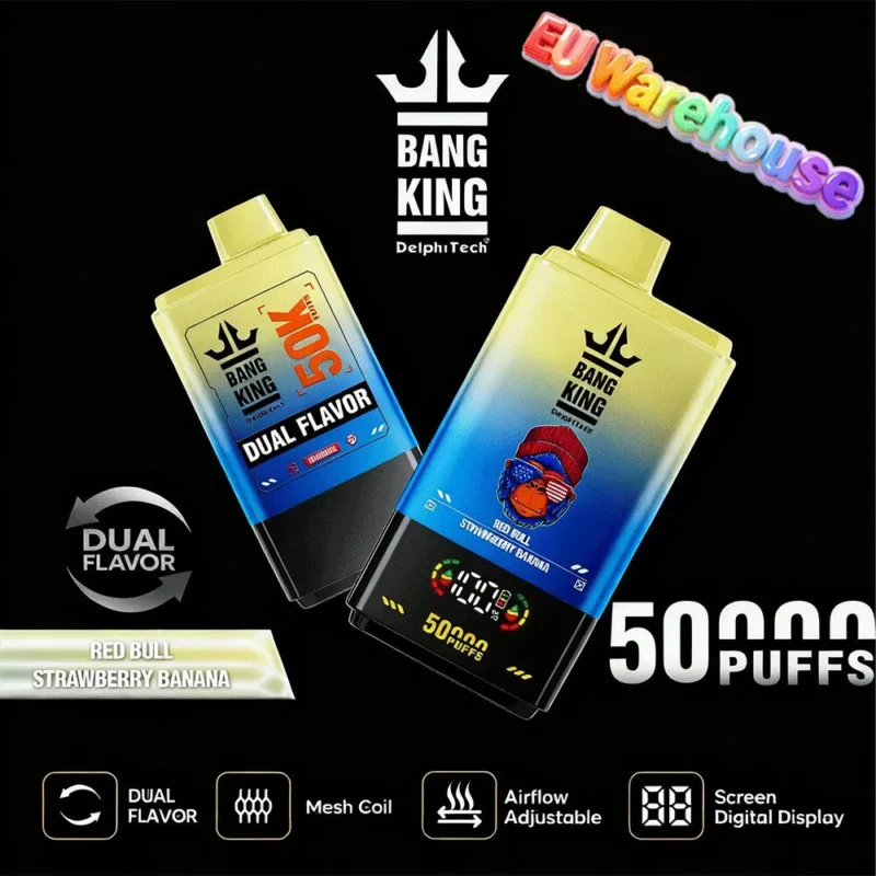 Bang King 50000 Puffs Disposable Vape 50k Red Bull Strawberry Banana Device
