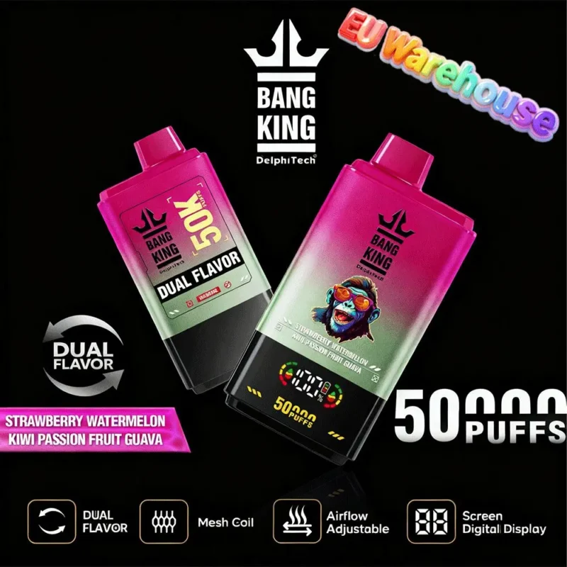 Bang King 50000 Puffs Disposable Vape 50k Strawberry Watermelon Kiwi Passion Fruit Guava Device