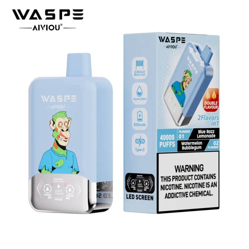 Puff 40k Waspe Blue Razz Lemonade Watermelon Bubblegum Disposable Vape Device