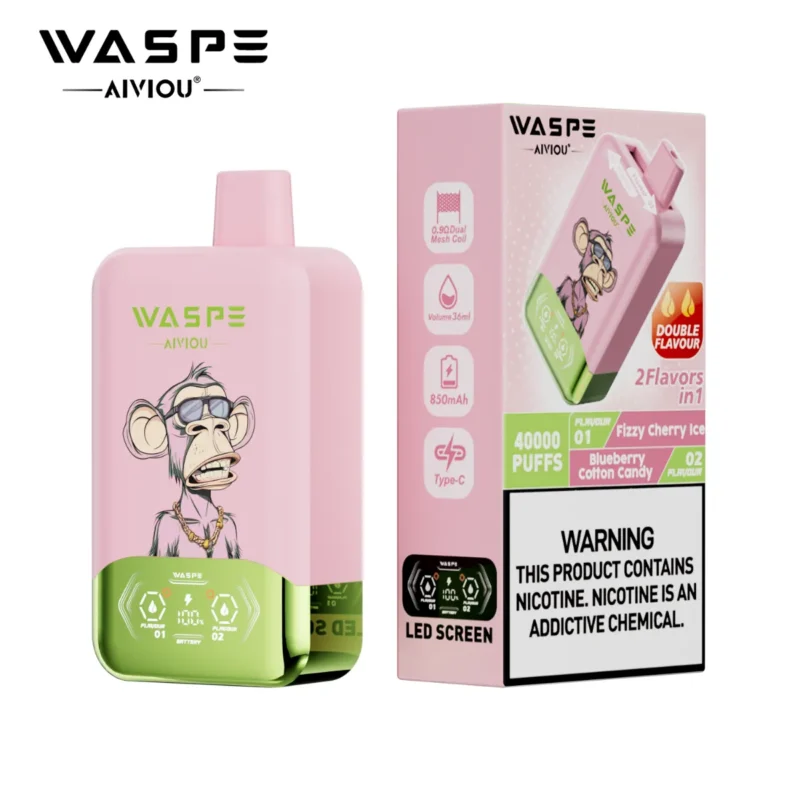 Puff 40k Waspe Fizzy Cherry Ice Blueberry Cotton Candy Disposable Vape Device