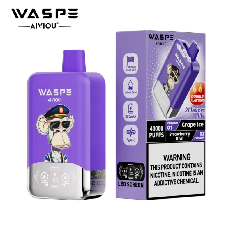 Puff 40k Waspe Grape Ice Strawberry Kiwi 1 Disposable Vape Device
