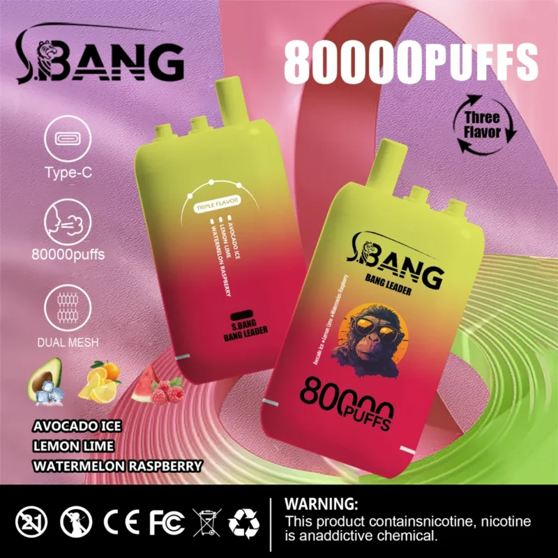 Puff 80k Bang Leader Disposable Vape Avocado Ice Lemon Lime Watermelon Raspberry Device