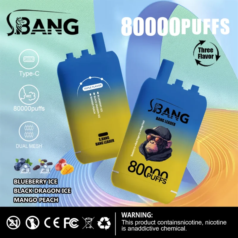 Puff 80k Bang Leader Disposable Vape Blueberry Ice Black Dragon Mango Peach Device