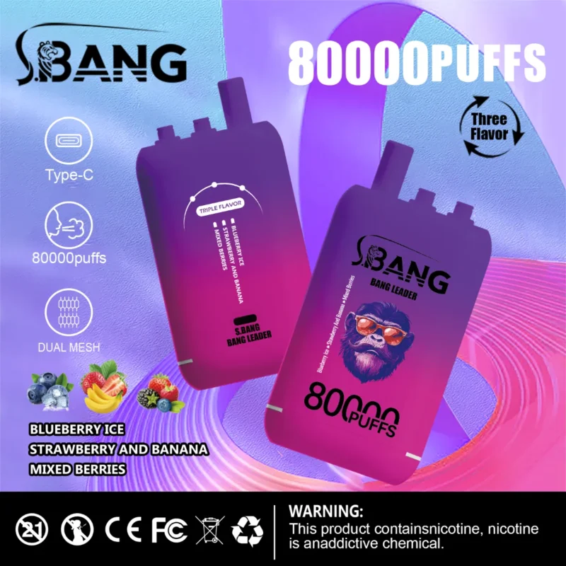 Puff 80k Bang Leader Disposable Vape Blueberry Ice Strawberry And Banana Mixed Berries Device