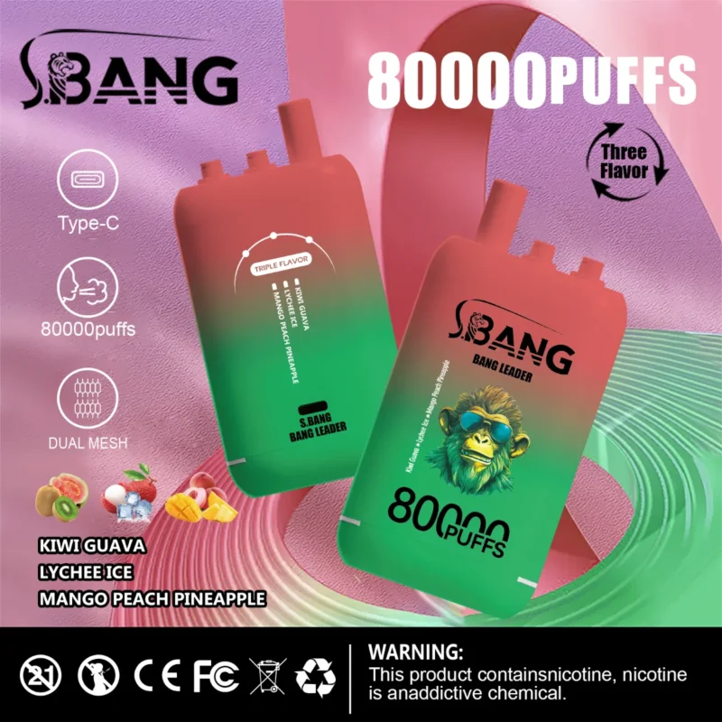 Puff 80k Bang Leader Disposable Vape Kiwi Passion Lychee Ice Mango Peach Pine Device