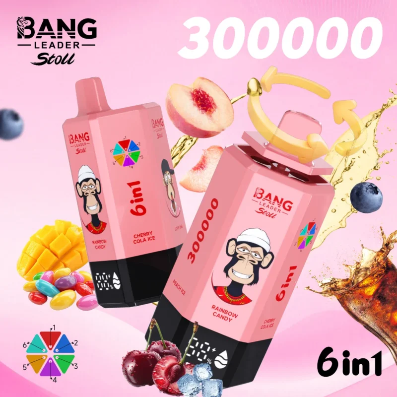 Suvaper Bang Leader 300k Puff Rainbow Candy Cherry Cola Ice Love 666 Mango Blueberry Cotton Peach Disposable Vape Device