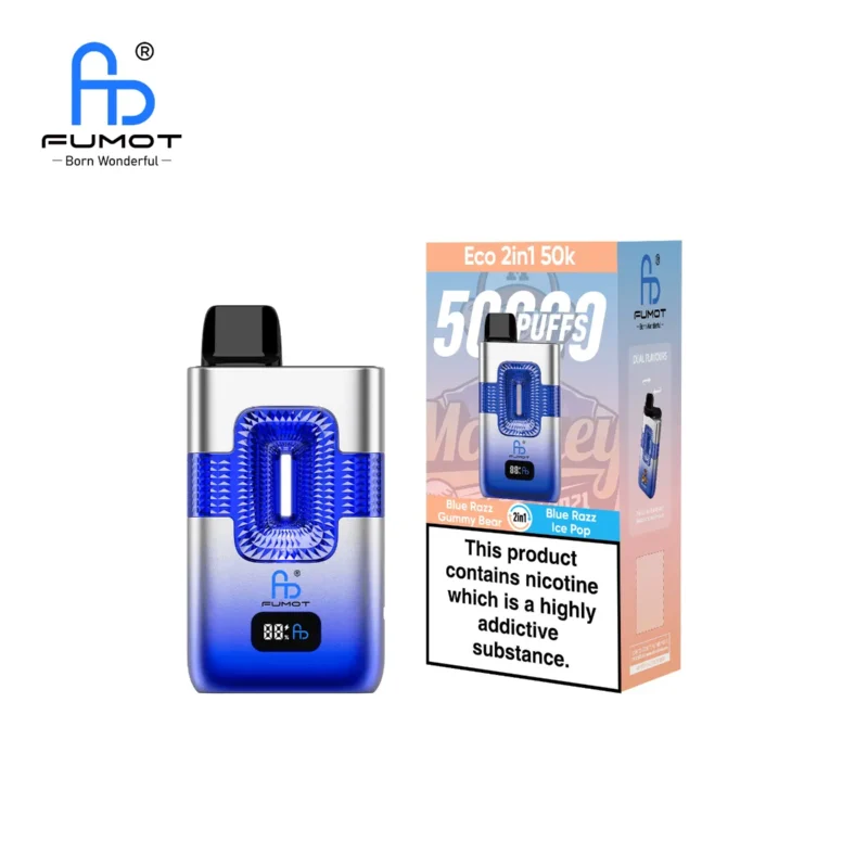Suvaper Eu Warehouse Fumot 50k Eco 2in1 50000 Blue Razz Gummy Bear Ice Pop Disposable Vape Device