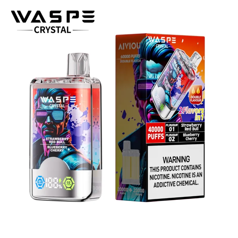 Waspe Crystal 40k Puff Strawberry Red Bull Blueberry Cherry Disposable Vape Device