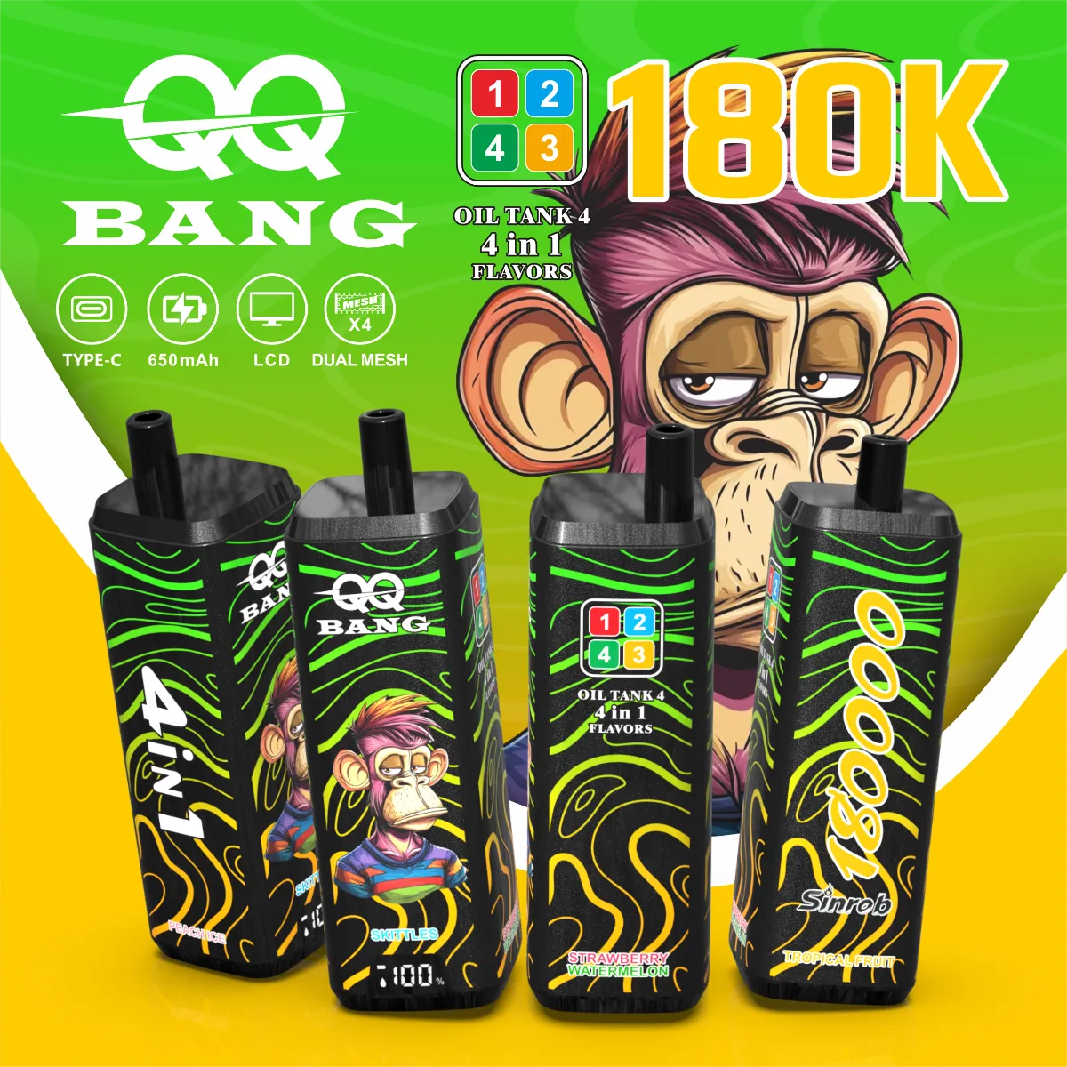 Suvaper Qq Bang 180k 4 In 1 Flavor Puff Disposable Vape01 Vape Device