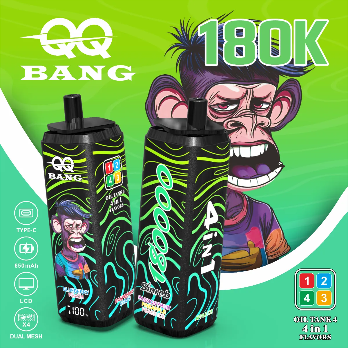Suvaper Qq Bang 180k 4 In 1 Flavor Puff Disposable Vape11 Vape Device
