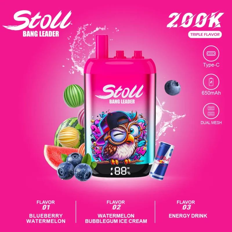 Suvaper Bang Leader 200k Blueberry Watermelon Bubblegum Ice Cream Energy Drink 3 In 1 Flavor Disposable Vape Device