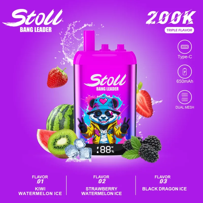 Suvaper Bang Leader 200k Kiwi Watermelon Ice Strawberry Black Dragon 3 In 1 Flavor Disposable Vape Device