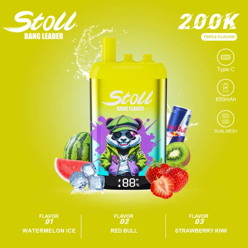 Suvaper Bang Leader 200k Watermelon Ice Red Bull Strawberry Kiwi 3 In 1 Flavor Disposable Vape Device