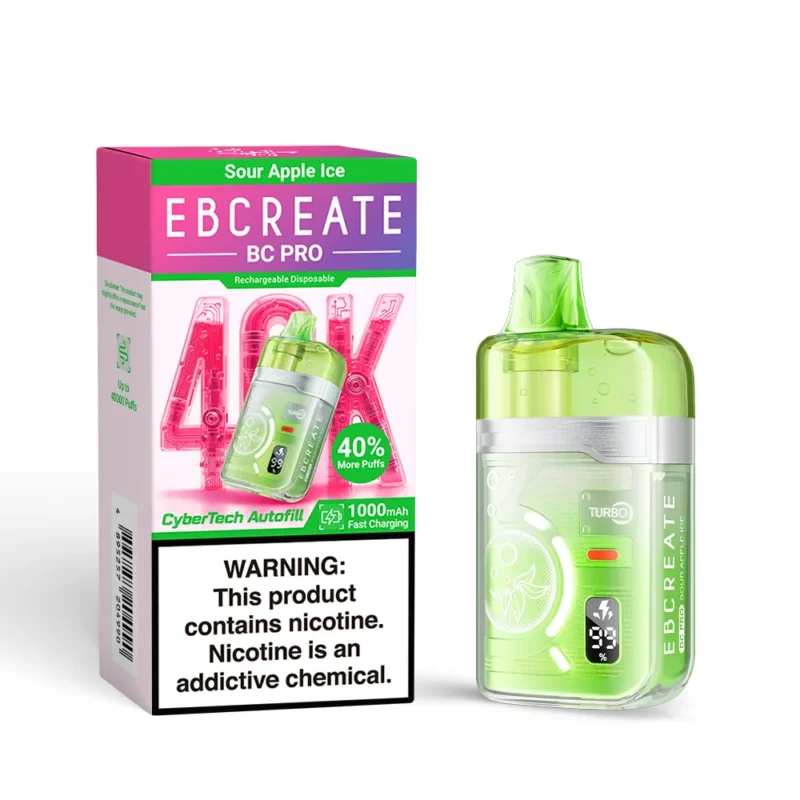 Suvaper Ebcreate Bc Pro 40k Puffs Sour Apple Ice Vape 40000 Disposable Device