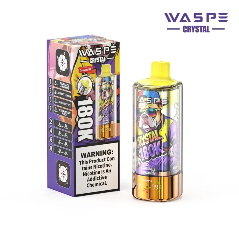 Suvaper Waspe Crystal 180k Blue Razz Lemonade Cherry Lemon Blueberryice Watermelon Peach Disposable Vape 180000 Puffs De