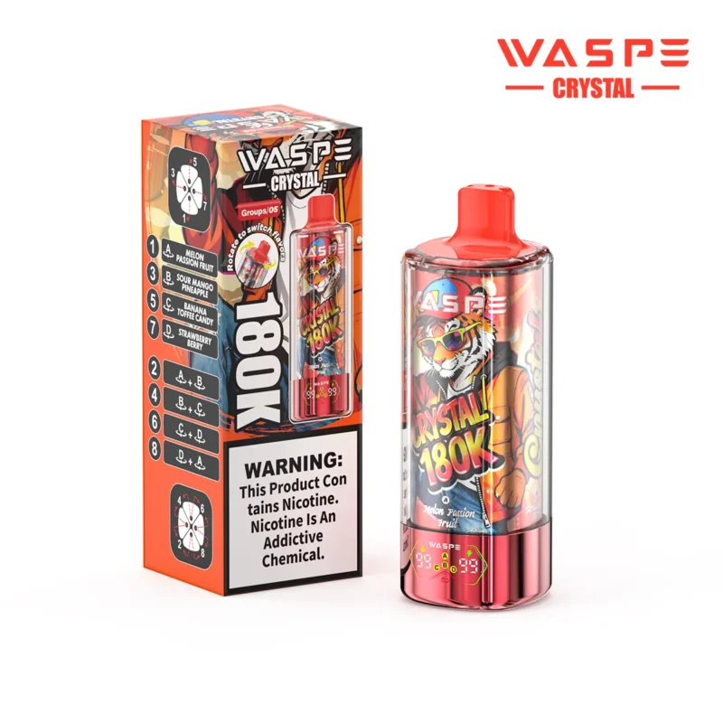 Suvaper Waspe Crystal 180k Melon Passion Fruit Sour Mango Pineapple Banana Toffee Candy Strawberry Berry Disposable Vape