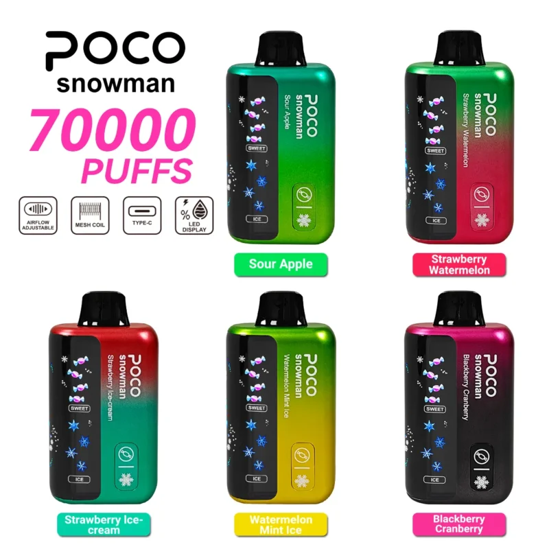 Suvaper Poco Snowman 70000 Puffs 70k Disposable Vape Strawberryraspberry Cherry Device