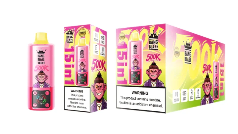 Suvaper Bang Blaze 500 000 drag, engångsprodukt, 15-i-1-smaker: blåbär, hallon, körsbär, cola, Passionate Kiss, mango, ärta