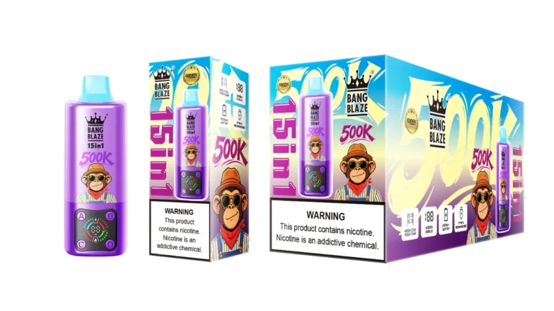 Suvaper Bang Blaze 500 000 bloss, engångsprodukt, 15-i-1-smaker: Druva, Is, Citronlime, Röd Mojito, Vattenmelon, Drakfrukt, Va