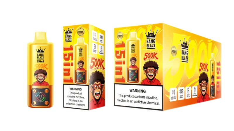Suvaper Bang Blaze 500 000 drag, engångsprodukt, 15-i-1-smaker: jordgubbe, mango, blåbär, vattenmelon, passionsfrukt, kiwi