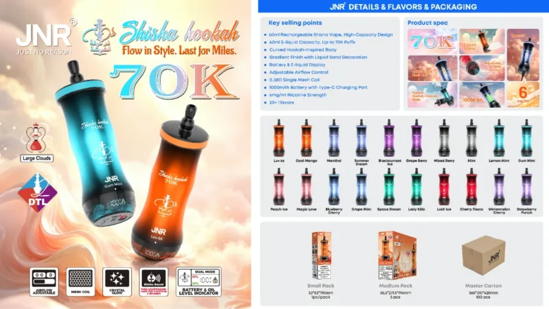 Sevape Jnr Shisha Hookah 70000 Bloss Detaljbilder Marknadsbild 01 EU-lager Engångsvapeenhet