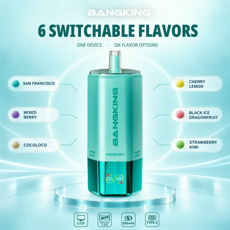 Suvaper Bang King Sixer 360 000 bloss, 6-i-1-smakkombination, 03 019, engångsvapeenhet
