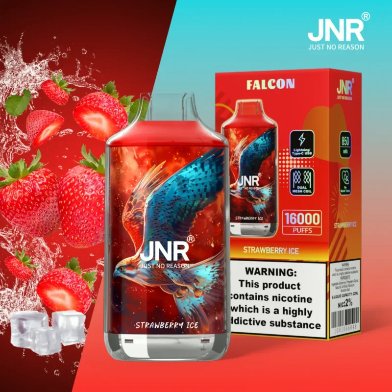 Suvaper Jnr Falcon 16 000 bloss, smak: jordgubbsis, bild 092, engångsvape-enhet från EU-lager