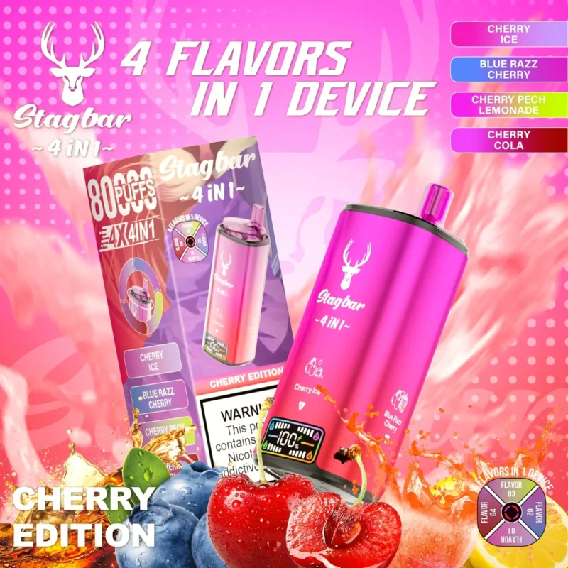 Suvaper Stag Bar 4 In 1 80000 Puffs Cherry Ice Blue Razz Peach Lemonade Cola Image 002 Disposable Vape Device