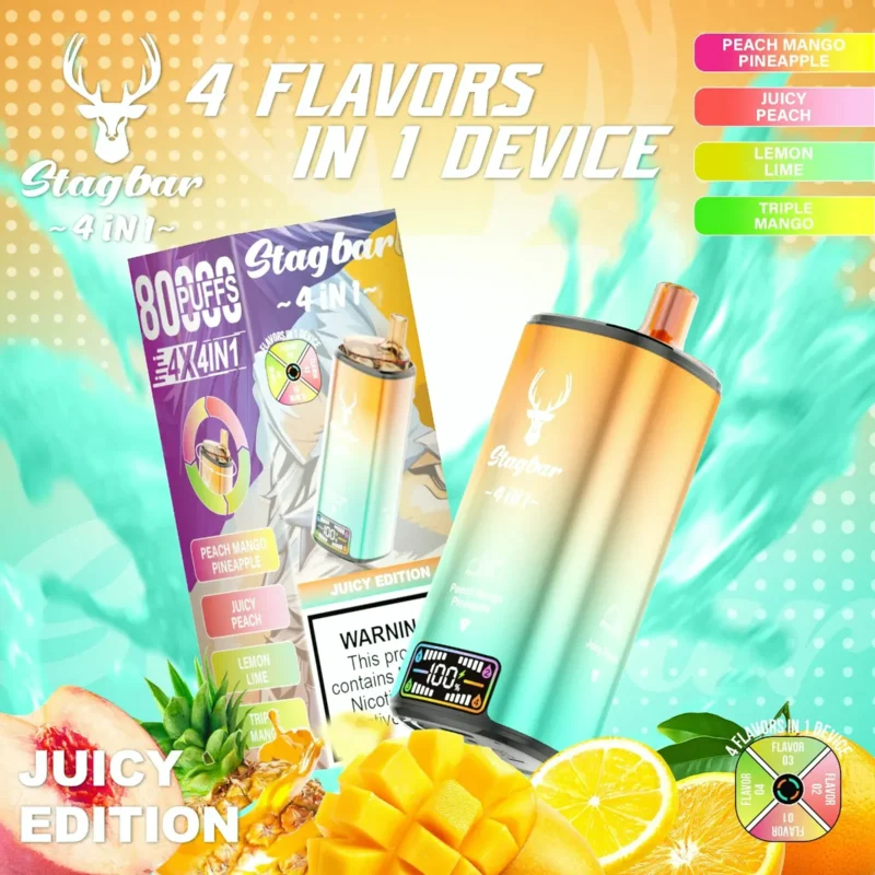 Suvaper Stag Bar 4 In 1 80000 Puffs Peach Mango Pineapple Juicy Lemon Lime Triple Image 004 Disposable Vape Device