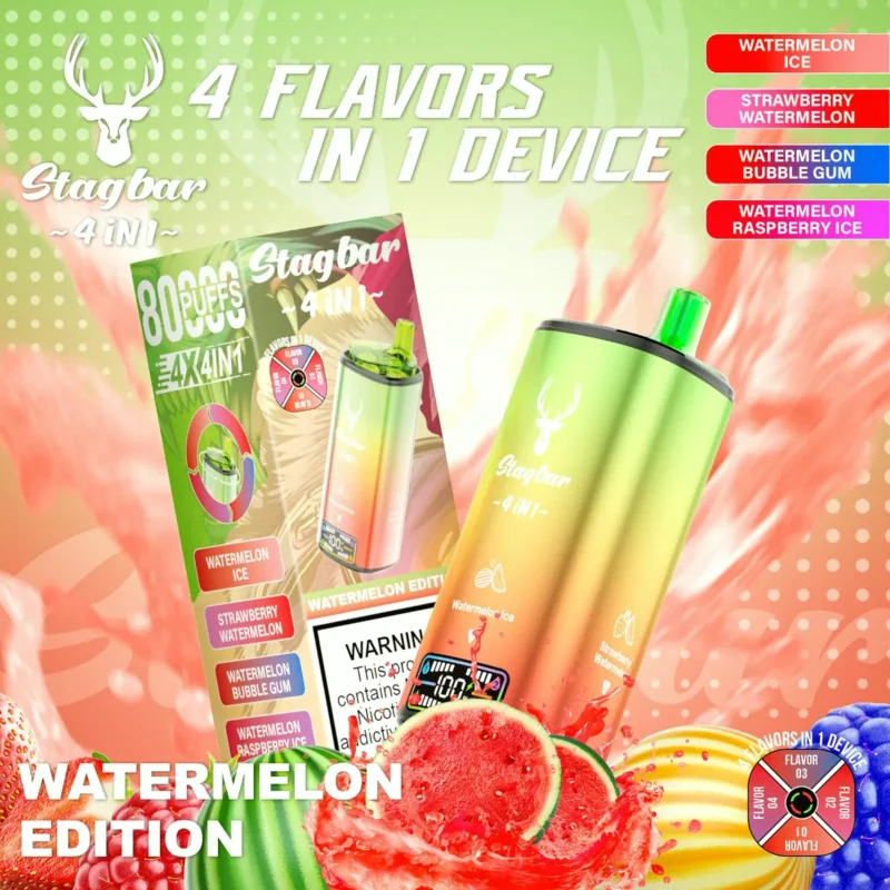 Suvaper Stag Bar 4 In 1 80000 Puffs Watermelon Ice Strawberry Bubble Gum Raspberry Image 007 Disposable Vape Device