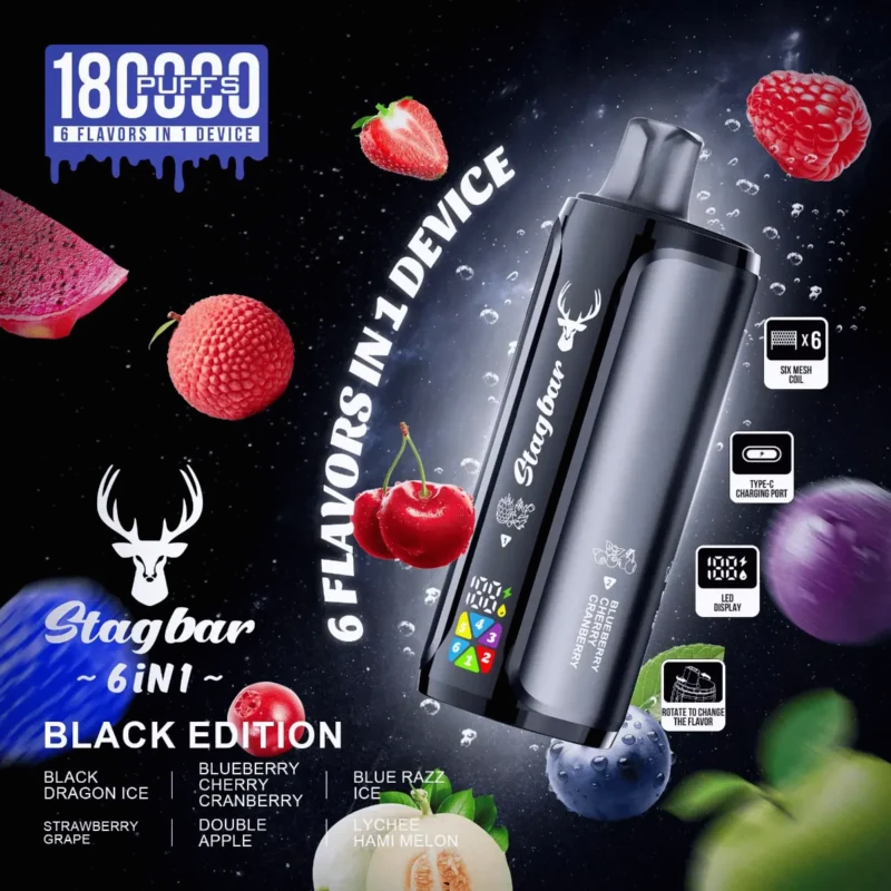 Suvaper Stag Bar 6 In 1 180000 Puffs Black Edition Image 003 Disposable Vape Device