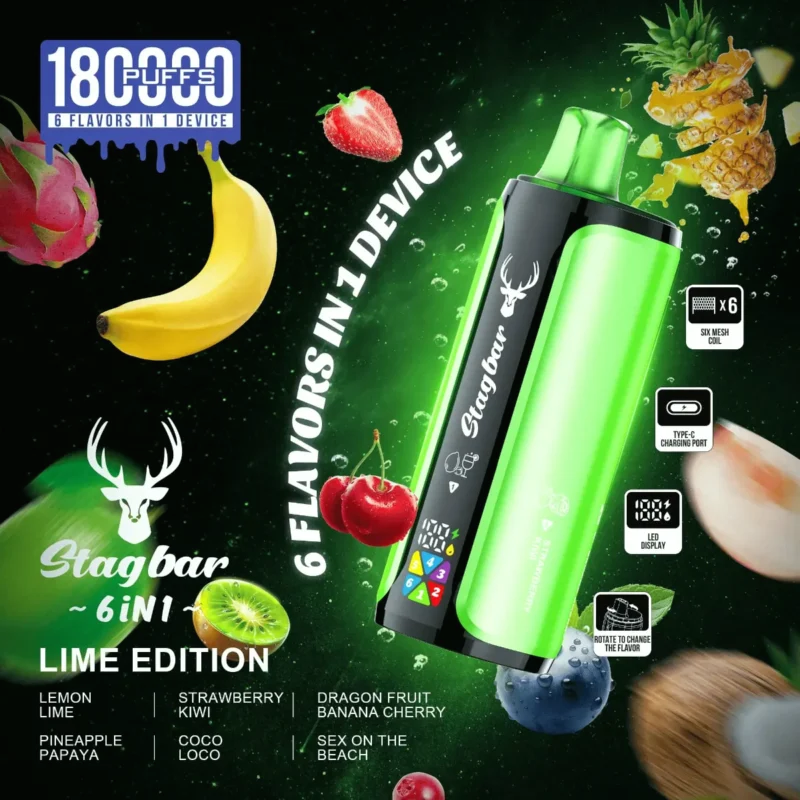 Suvaper Stag Bar 6 In 1 180000 Puffs Lime Edition Image 007 Disposable Vape Device